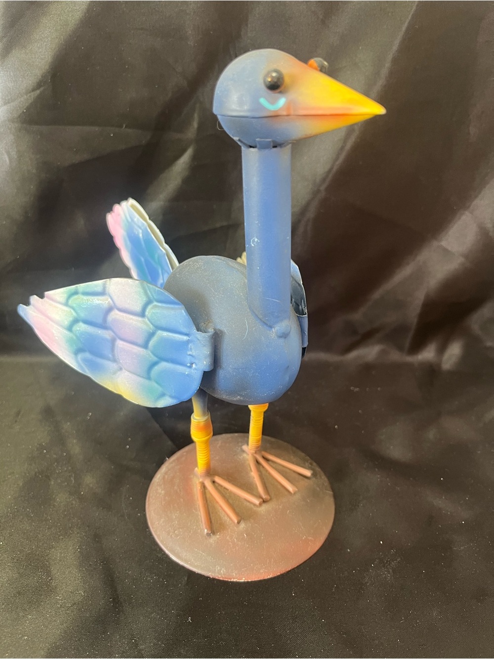 Whimsical Blue Bird Metal Sculpture Figure